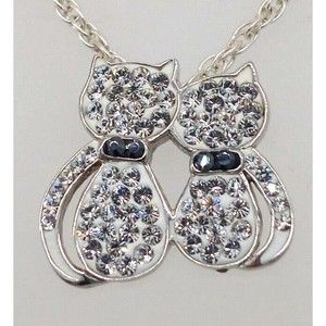 Cat Kitty Rhinestone Chain Necklace 925 Sterling Silver Thailand Jacmel JCM